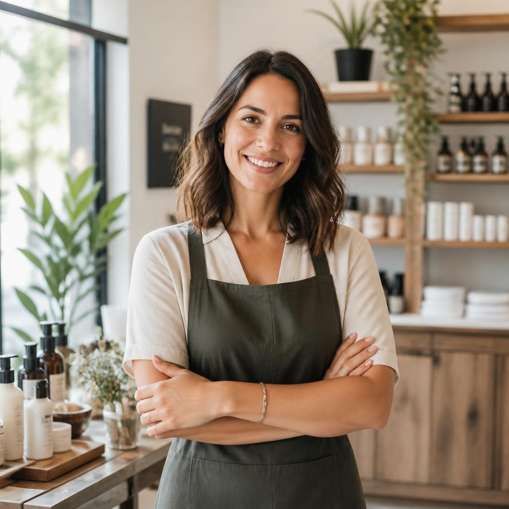 A small business owner standing in her shop